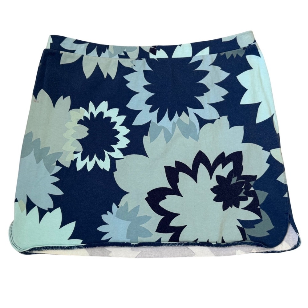 VTG Express Y2K Blue‎ Floral Sunburst Cotton Stretch Mini Skirt Size M ID 10803